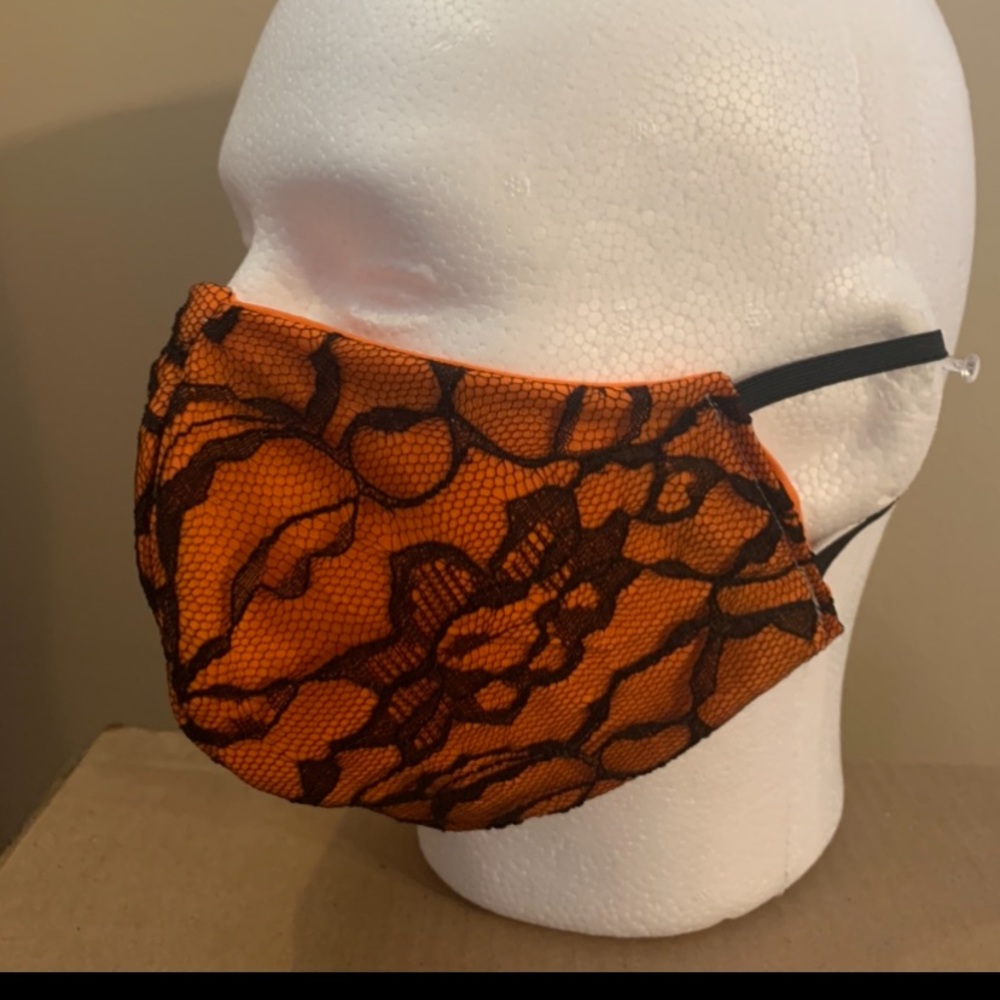 Adult mask orange with black lace